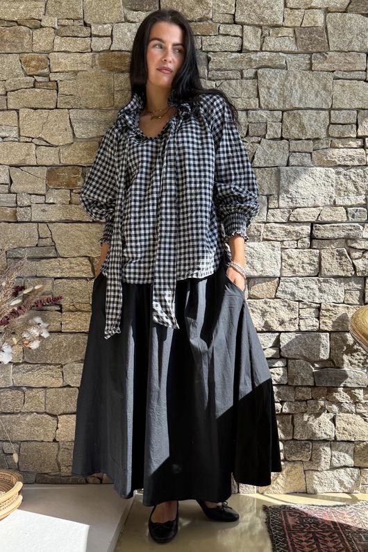 Nonni Gingham Poet Blouse Black Grey